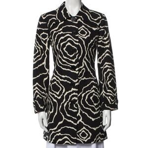 Trina Turk Size 4 Floral Printed Rain Coat Trench Overcoat Statement Black Art